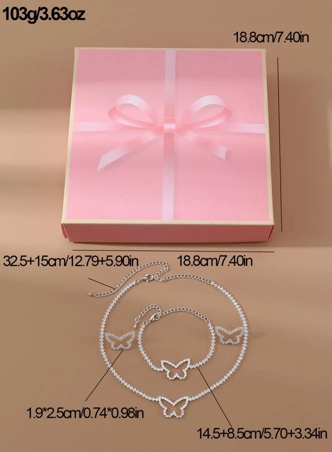 تايك تو طقم مجوهرات مزين بزخرفة الفراشة من عقد وسوار وأقراط