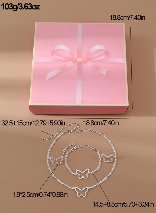 Take Two Embellished Butterfly Decor Necklace, Bracelet and Earrings Jewelry Set - Image 2