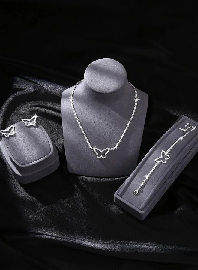 تايك تو طقم مجوهرات مزين بزخرفة الفراشة من عقد وسوار وأقراط