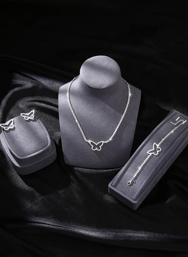 Take Two Embellished Butterfly Decor Necklace, Bracelet and Earrings Jewelry Set - Image 1