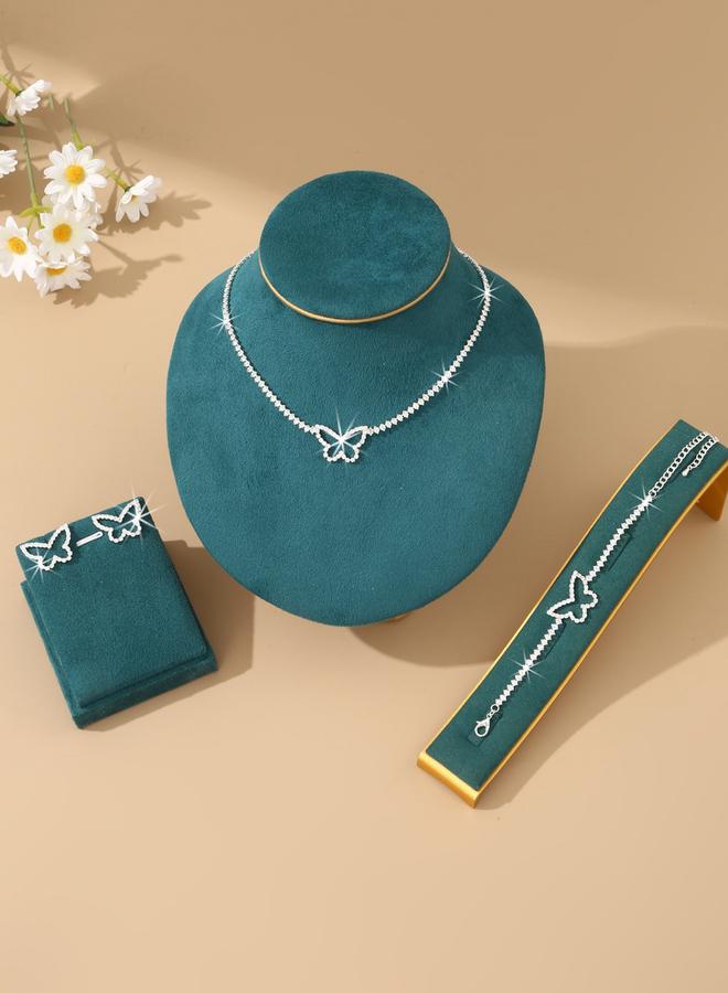 Take Two Embellished Butterfly Decor Necklace, Bracelet and Earrings Jewelry Set - Image 4
