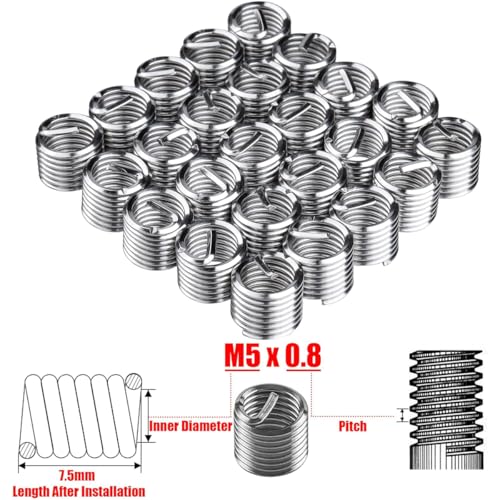 Wolfride مجموعة إصلاح الخيوط Wolfride 30PCS M5 خيوط M5 x 0.8mm أداة إدخال Helicoil مجموعة استعادة الخيوط - Image 3