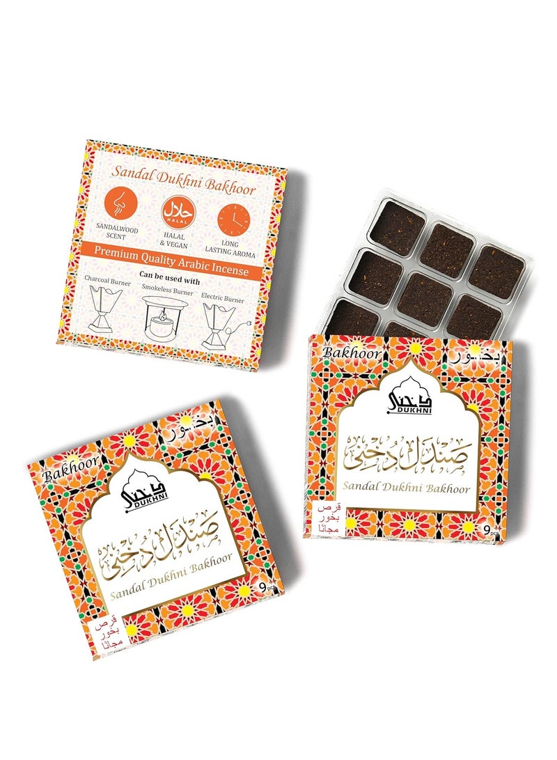 DUKHNI Sandal Bakhoor by Dukhni 3 Boxes x 9 Piece Each Arabic Bakhoor Incense Sandalwood Blend Perfect for Prayer Time to Relax and Meditate Handmade Traditional Recipe - Image 1