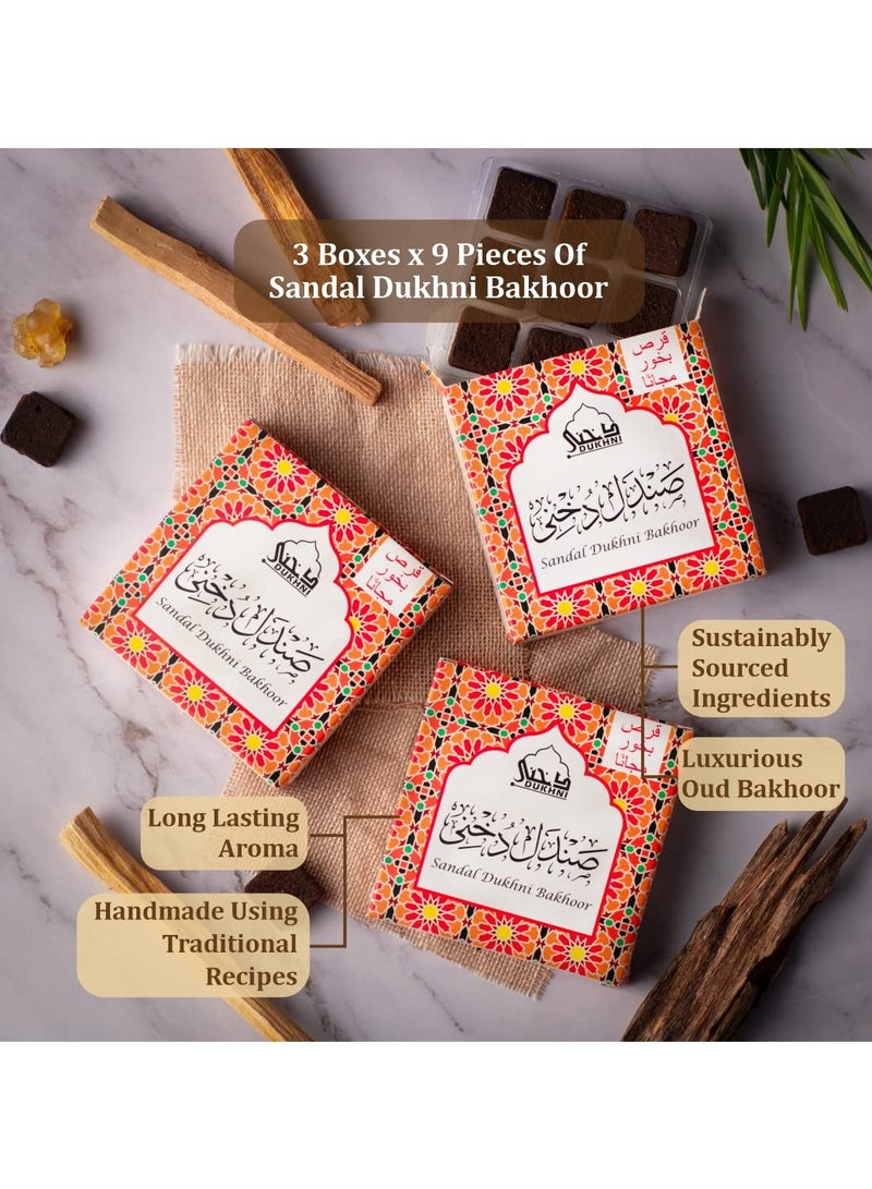 DUKHNI Sandal Bakhoor by Dukhni 3 Boxes x 9 Piece Each Arabic Bakhoor Incense Sandalwood Blend Perfect for Prayer Time to Relax and Meditate Handmade Traditional Recipe - Image 3