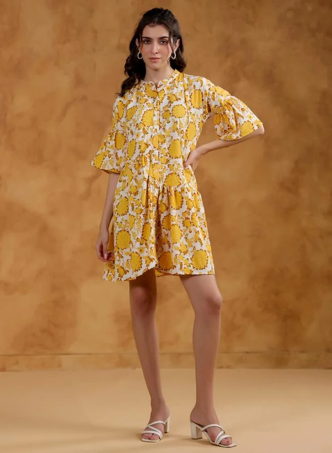 sanskrutihomes Sanskrutihomes All-Over Print Collared A-Line Mini Dress
