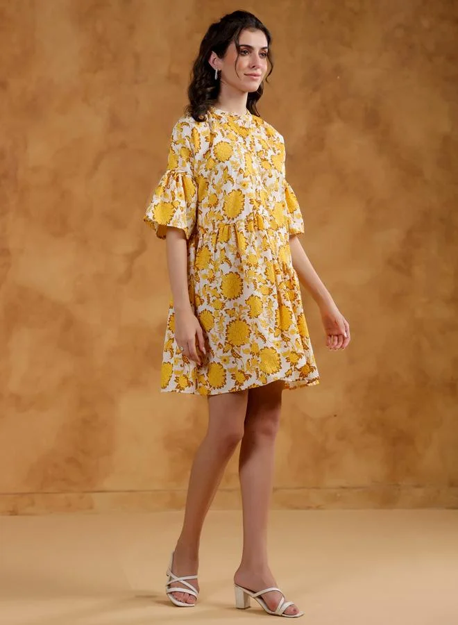 Sanskrutihomes  Sanskrutihomes All-Over Print Collared A-Line Mini Dress for Women | Best Price UAE