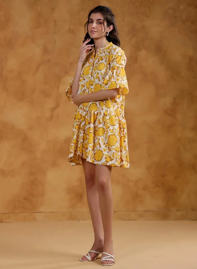 Sanskrutihomes  Sanskrutihomes All-Over Print Collared A-Line Mini Dress for Women | Best Price UAE