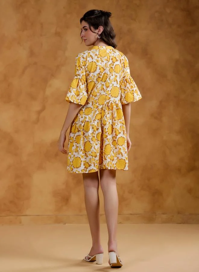 sanskrutihomes Sanskrutihomes All-Over Print Collared A-Line Mini Dress
