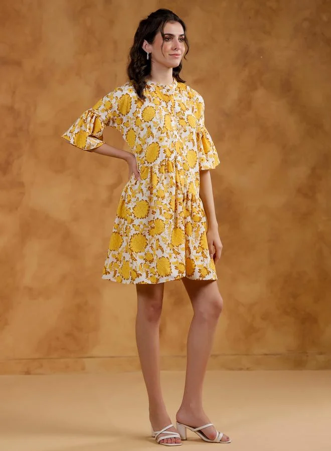 Sanskrutihomes  Sanskrutihomes All-Over Print Collared A-Line Mini Dress for Women | Best Price UAE