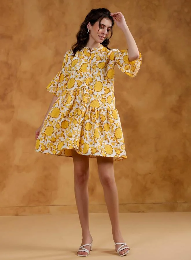 Sanskrutihomes  Sanskrutihomes All-Over Print Collared A-Line Mini Dress for Women | Best Price UAE