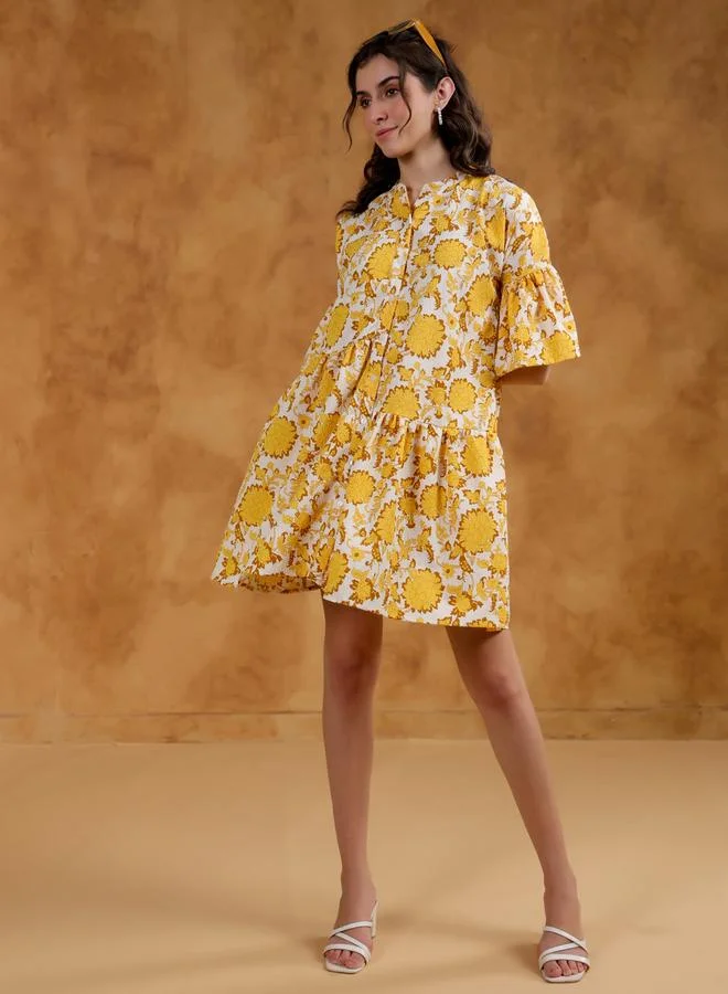 Sanskrutihomes  Sanskrutihomes All-Over Print Collared A-Line Mini Dress for Women | Best Price UAE