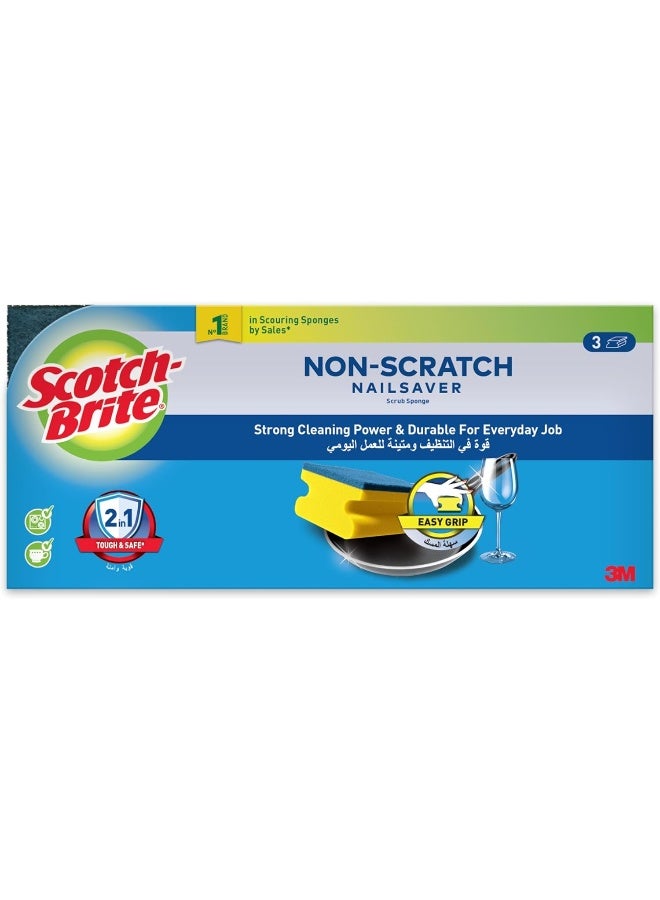 Scotch Brite Non-Scratch Nail Saver Scrub Sponge, 3/pack
