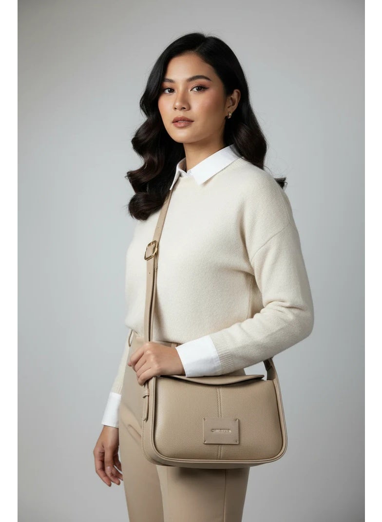Chrisbella Beige Cream Luxury Shoulder Bag with Adjustable Sling & Matching Wallet – Elegant Textured Hobo Bag for Women - Image 4