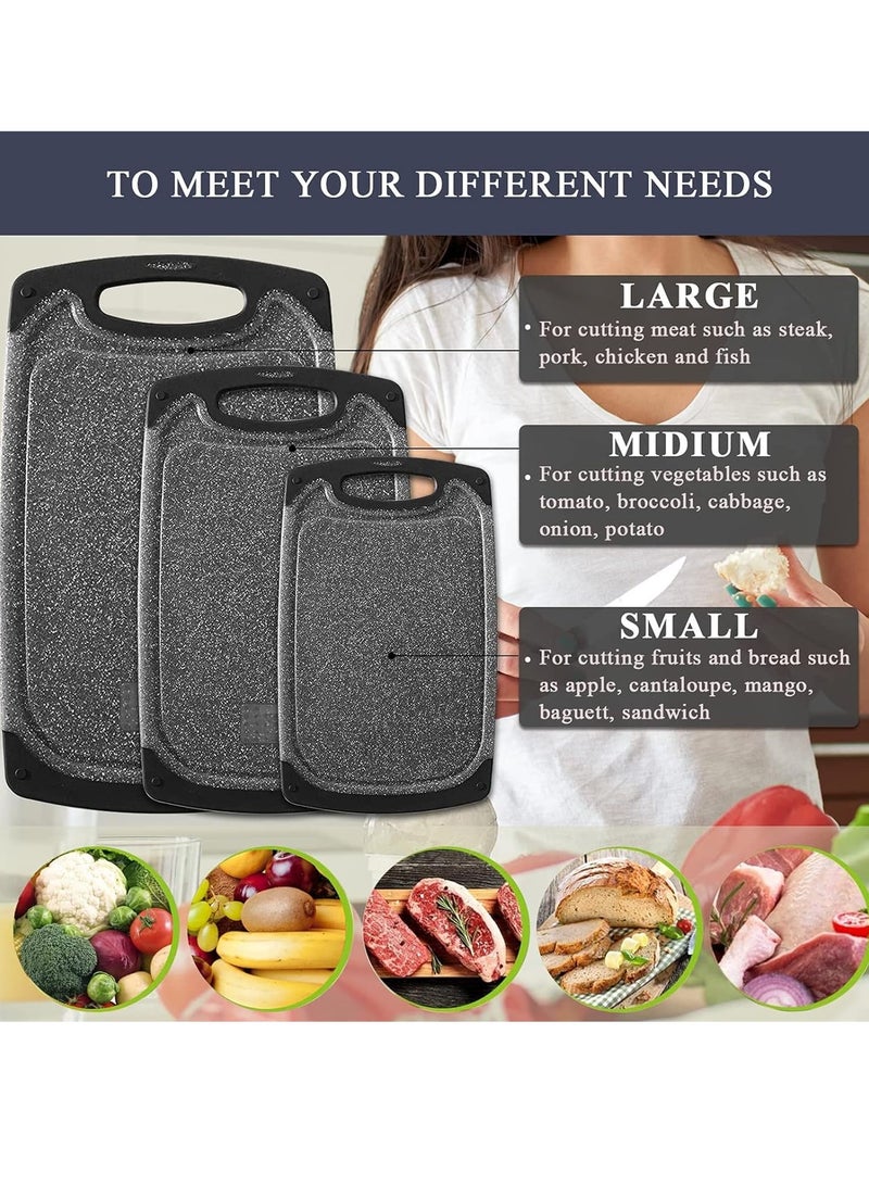 Mmmon 3Pcs Plastic Cutting Board Set,Kitchen Chopping Boards BPA Free,Non-slip Easy Grip Handle Dishwasher Safe Cutting Boards(Black) - Image 2