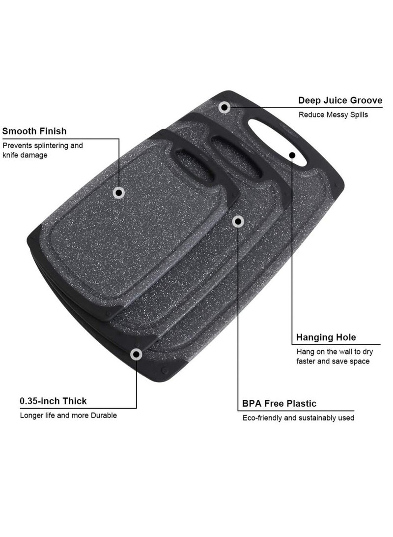 Mmmon 3Pcs Plastic Cutting Board Set,Kitchen Chopping Boards BPA Free,Non-slip Easy Grip Handle Dishwasher Safe Cutting Boards(Black) - Image 4