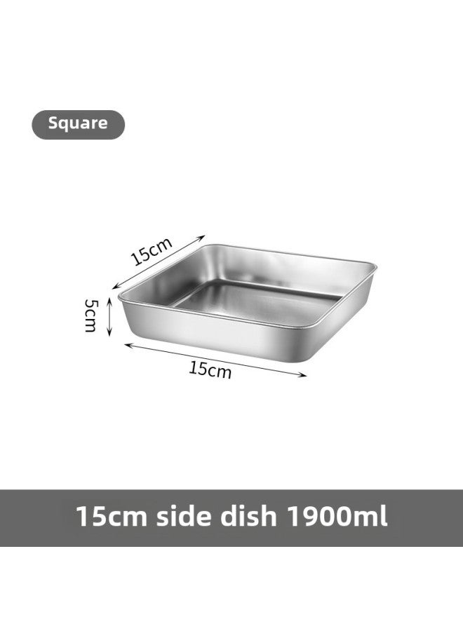 304 Stainless Steel Deepened Baking Tray Japanese Flat Bottom Hotel Tray Square Drain Tray With Lid Preservation Box-Specifications:430# Single Disc 15*15*5.0CM - Image 1