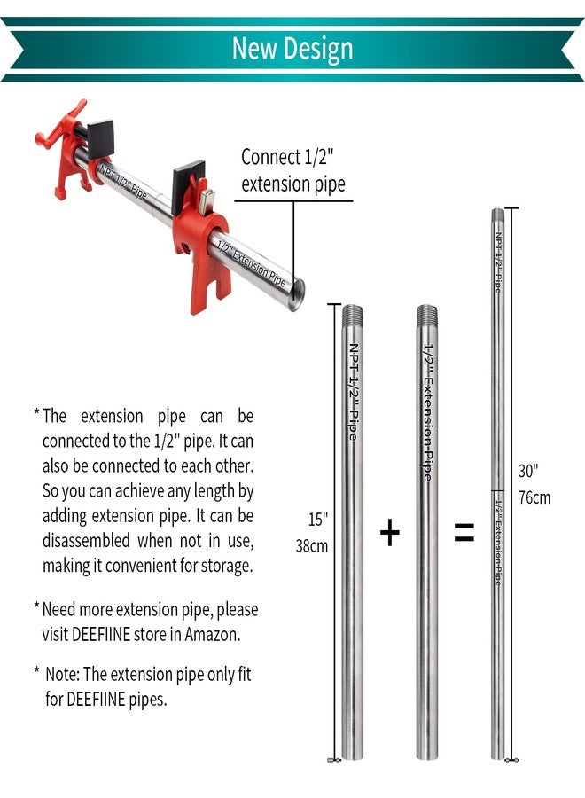 DEEFIINE 1/2 Inch Wood Gluing Pipe Clamp Set with 30" Metal Pipe, 2-Pack Professional H-Style Heavy Duty Quick Release Clamps for Woodworking - Image 4