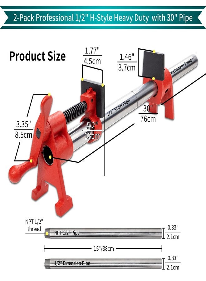 DEEFIINE 1/2 Inch Wood Gluing Pipe Clamp Set with 30" Metal Pipe, 2-Pack Professional H-Style Heavy Duty Quick Release Clamps for Woodworking - Image 2
