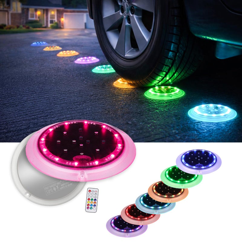 SHONELIGHTING Solar Dock Lights, Color Changing 48 LEDs Super Bright Disc Driveway Light, Outdoor Waterproof Flat Low Profile, Anti-Trip&Anti-Slip for Marine, Ground, Pool, Pier, Deck (RGB-W, 8Pack) - Image 1
