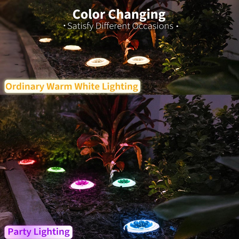 SHONELIGHTING Solar Dock Lights, Color Changing 48 LEDs Super Bright Disc Driveway Light, Outdoor Waterproof Flat Low Profile, Anti-Trip&Anti-Slip for Marine, Ground, Pool, Pier, Deck (RGB-W, 8Pack) - Image 5