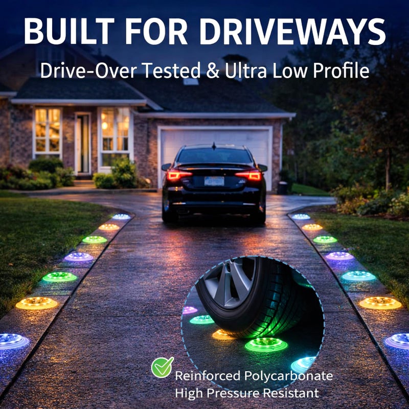 SHONELIGHTING Solar Dock Lights, Color Changing 48 LEDs Super Bright Disc Driveway Light, Outdoor Waterproof Flat Low Profile, Anti-Trip&Anti-Slip for Marine, Ground, Pool, Pier, Deck (RGB-W, 8Pack) - Image 2