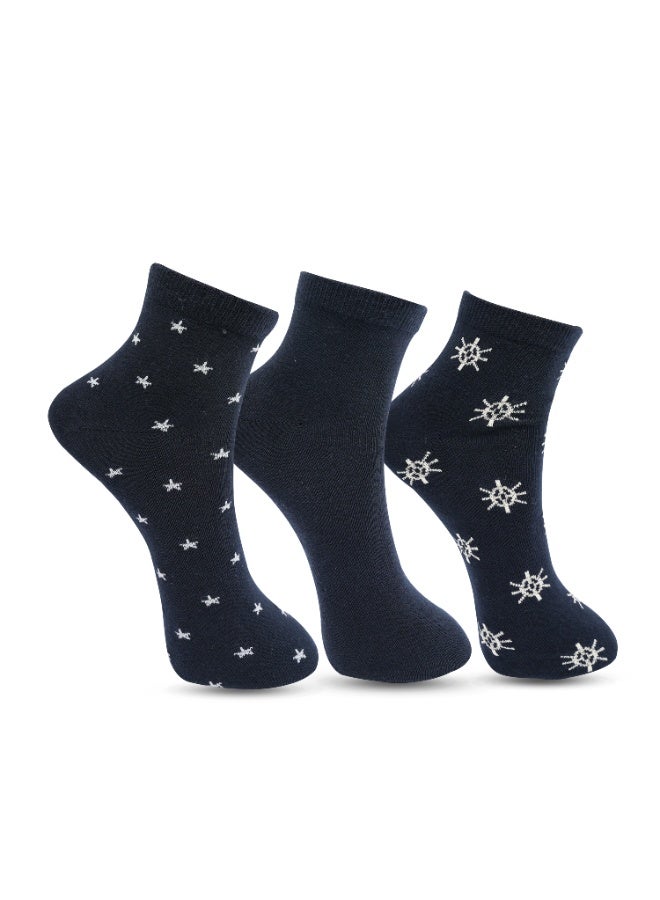 White Leaf Men's Breathable Cotton Corporate Ankle Socks - 3 Pairs, Cushion Comfort, Moisture Control - Free Size - Dark Blue - Image 1
