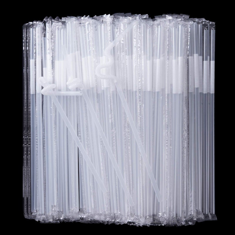 200 Pcs Individually Packaged Clear Plastic Extra Long Flexible Disposable Drinking Straws023 diameter and 102 long Clear