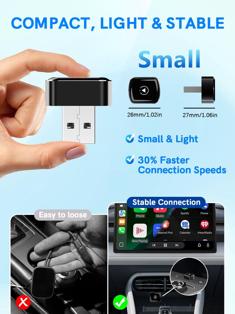 Redmaple Wireless CarPlay Adapter for Apple iPhoneï¼Œ Mini car Play Android Auto Adapterï¼ŒConverts Wired to Wireless CarPlay ï¼Œ Multi-User Plug & Play Dongle No Latencyï¼Œfor iOS 10+&Android 11 (Black) - Image 2