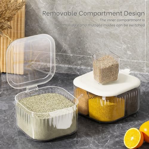 KREPS Seasoning Box with Lid and Spoon, 4 Compartment Spice Pots,Masala Box,Kitchen Condiment Jars, Plastic for Sugar Salt Pepper (Transparent) - Image 5