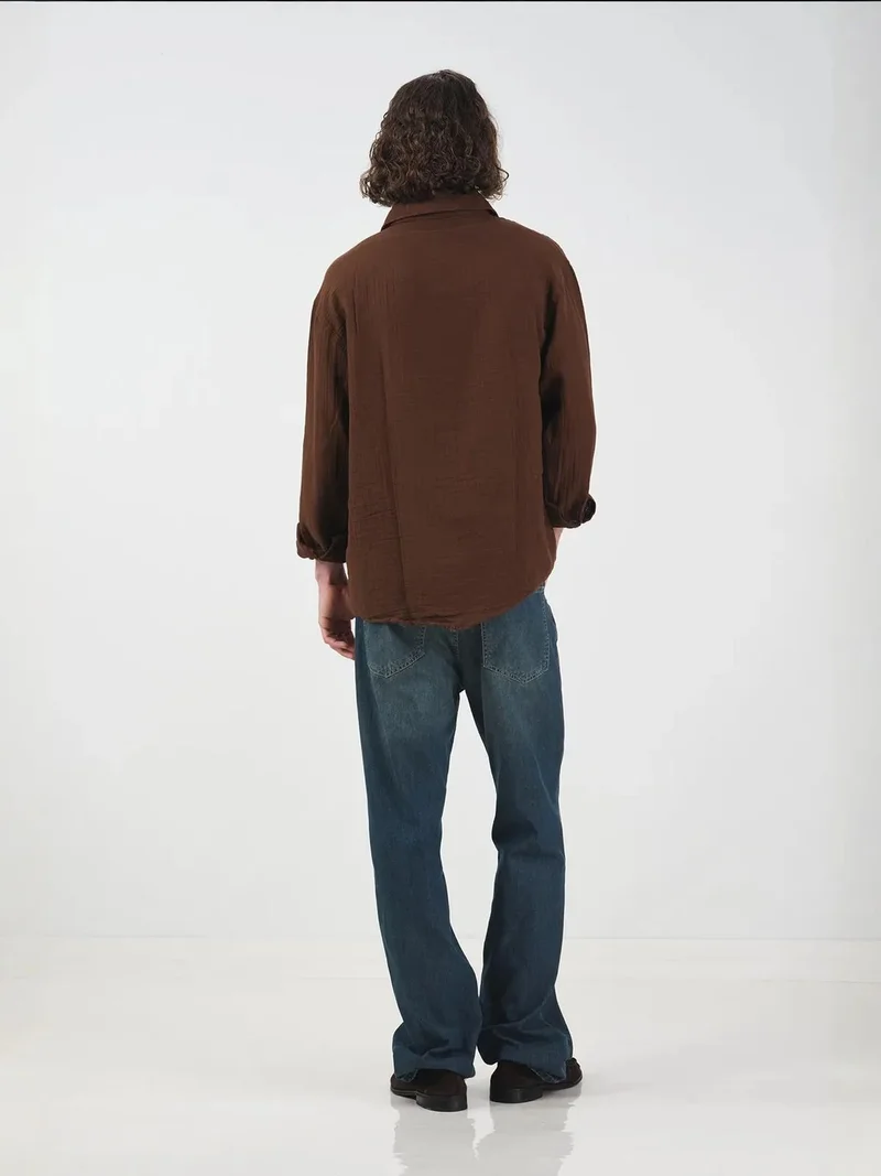 Giesto Coffee Brown GIESTO Textured Woven Long Sleeve Button-Down Shirt for Men | Best Price UAE