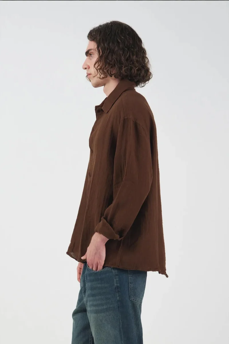 GIESTO Textured Woven Long Sleeve Button-Down Shirt