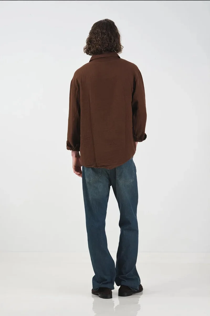 Giesto Coffee Brown GIESTO Textured Woven Long Sleeve Button-Down Shirt for Men | Best Price UAE