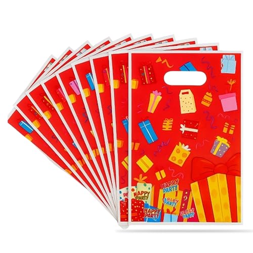 Wobbox Guddy Bags - Kids Birthday Party Favor Bags, Goody Bag for Return Gifts, Colorful Small Reusable Gift Wrapping Bag for Kids (10Pcs) (Red) - Image 1
