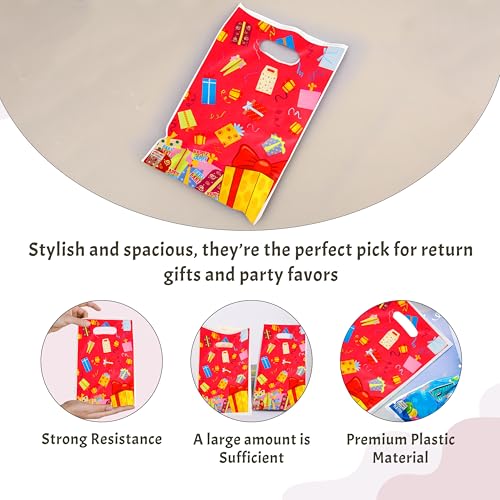 Wobbox Guddy Bags - Kids Birthday Party Favor Bags, Goody Bag for Return Gifts, Colorful Small Reusable Gift Wrapping Bag for Kids (10Pcs) (Red) - Image 5
