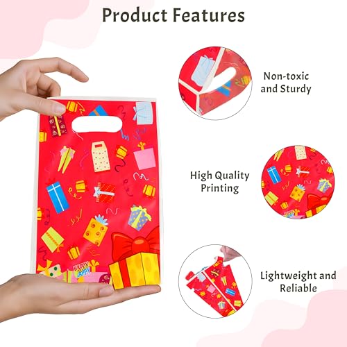 Wobbox Guddy Bags - Kids Birthday Party Favor Bags, Goody Bag for Return Gifts, Colorful Small Reusable Gift Wrapping Bag for Kids (10Pcs) (Red) - Image 4