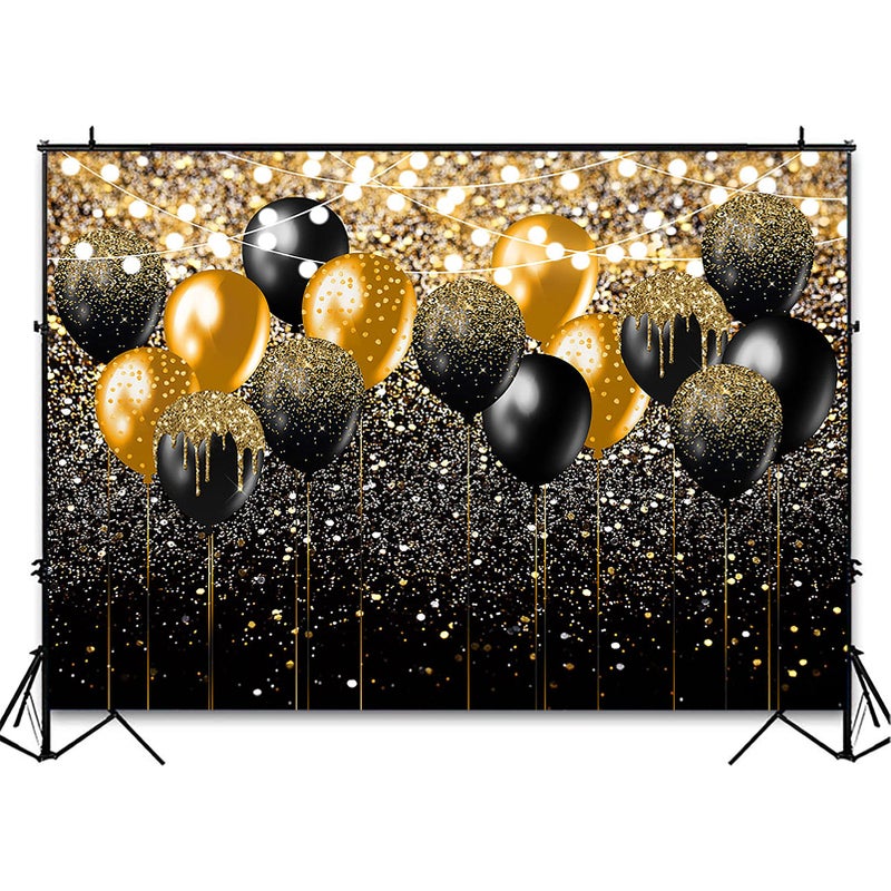 Avezano Black and Gold Glitter Backdrop for Birthday Wedding Prom Graduation Photography Background Party Glitter Gold Black Balloon Party Decorations Photoshoot Photobooth (7x5ft) - Image 3