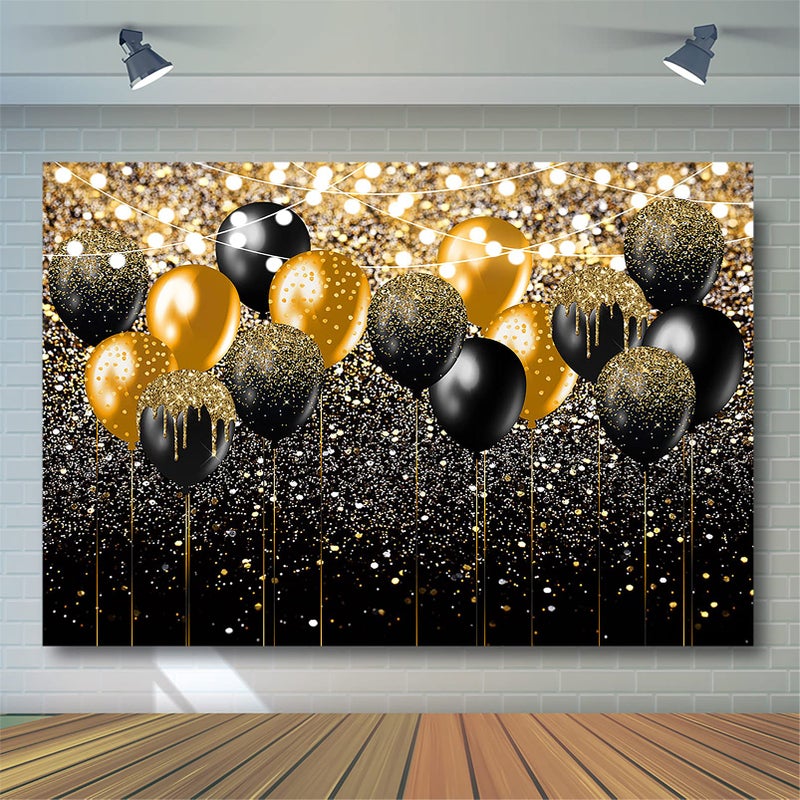 Avezano Black and Gold Glitter Backdrop for Birthday Wedding Prom Graduation Photography Background Party Glitter Gold Black Balloon Party Decorations Photoshoot Photobooth (7x5ft) - Image 4