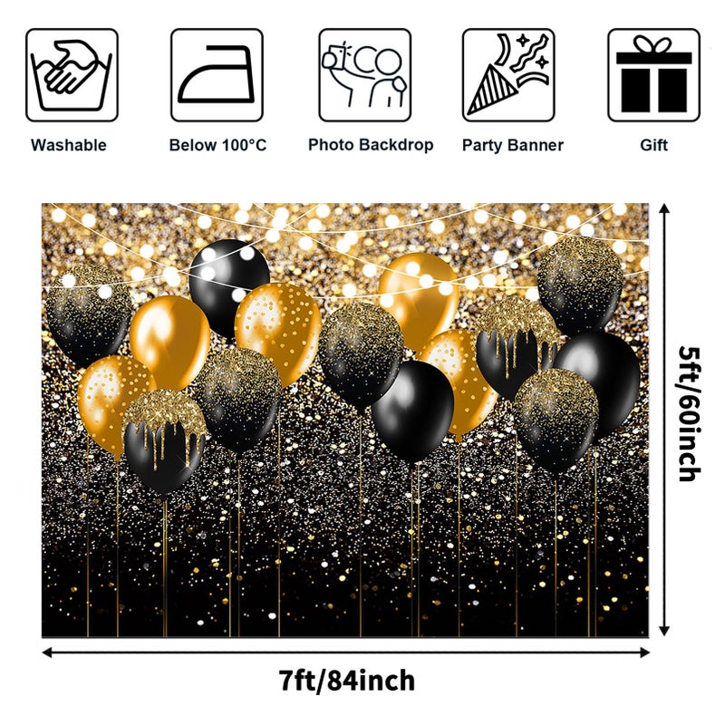 Avezano Black and Gold Glitter Backdrop for Birthday Wedding Prom Graduation Photography Background Party Glitter Gold Black Balloon Party Decorations Photoshoot Photobooth (7x5ft) - Image 2