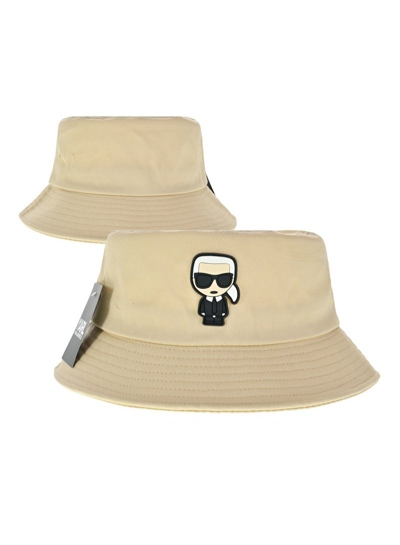 Karl Lagerfeld Paris Karl Lagerfeld Beige Bucket Hat with Cartoon Character Patch