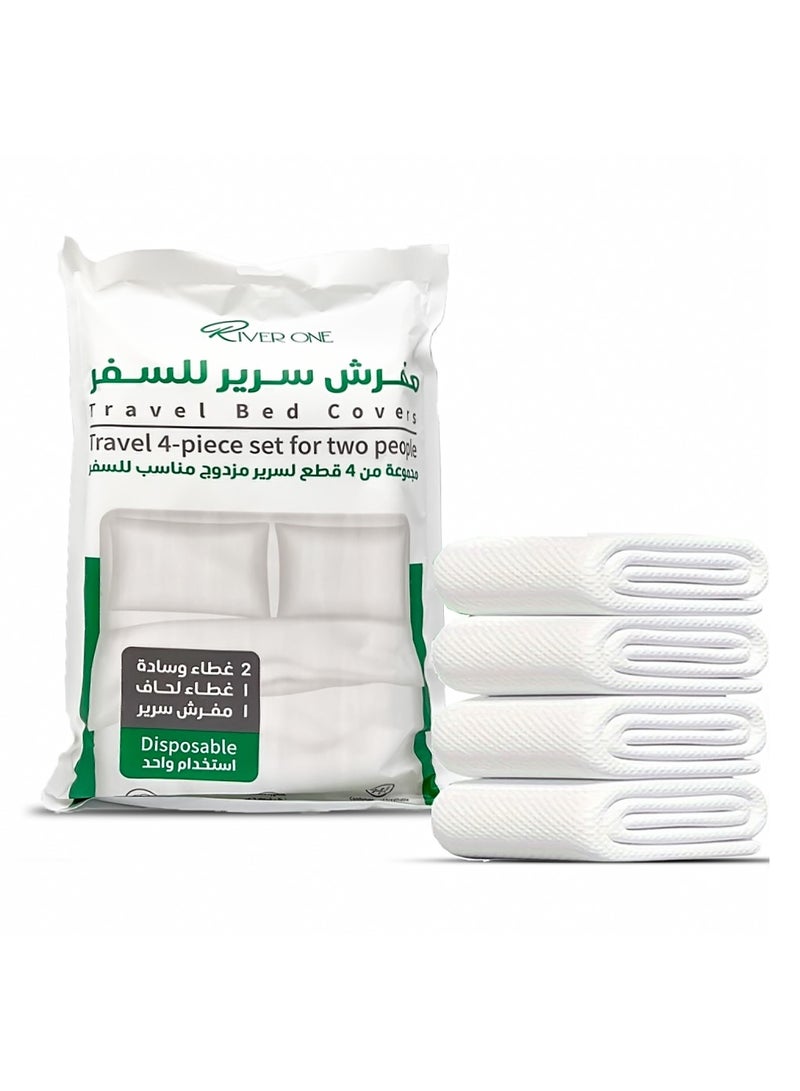 Disposable Bed Sheets King Size (4-Piece Set) – 1 Travel Bed Sheet, 1 Quilt Cover, 2 Pillowcases – Portable & Hygienic Bedding for Hotels, Camping, Business Trips – White 