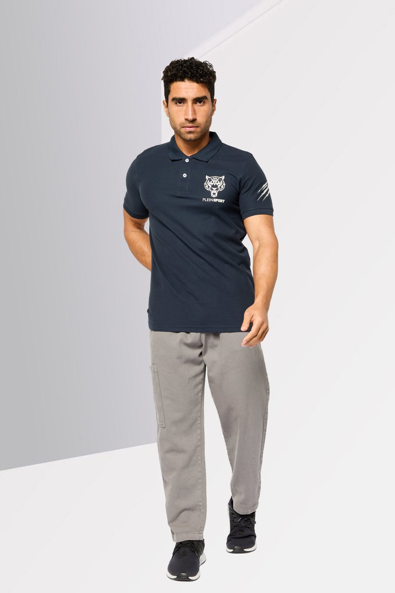 PHILIPP PLEIN Plein Sport Men Sportswear Fit Short Sleeve Outdoor Polo Shirt, Navy - Image 2