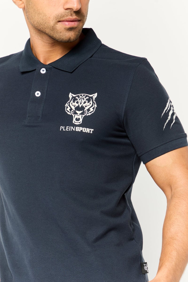 PHILIPP PLEIN Plein Sport Men Sportswear Fit Short Sleeve Outdoor Polo Shirt, Navy - Image 3