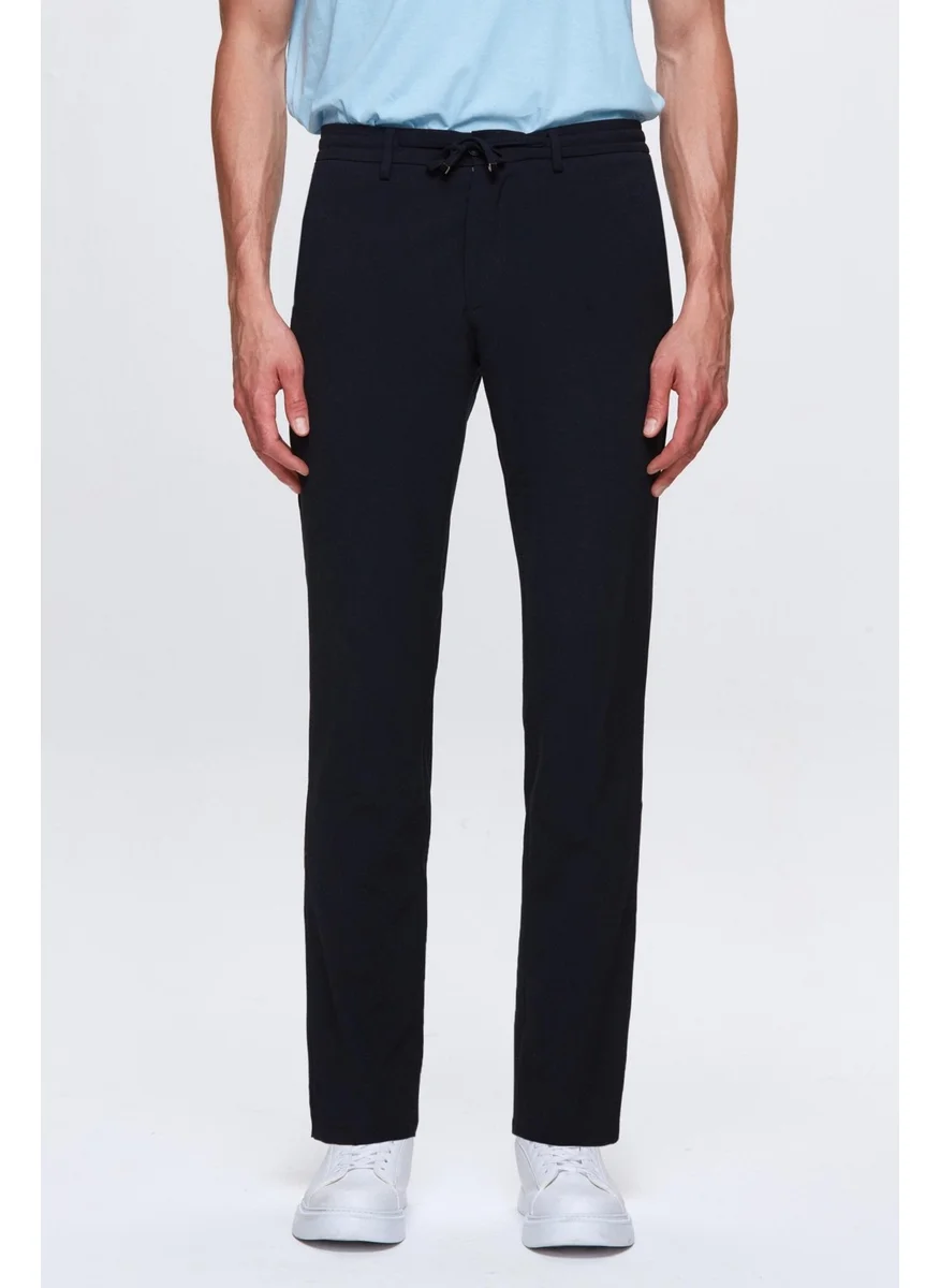 D'S DAMAT Slim Fit Navy Blue Elastic Waist Laced Zippered Lycra Comfortable Jogger Pants 2HC03ORTJGR01