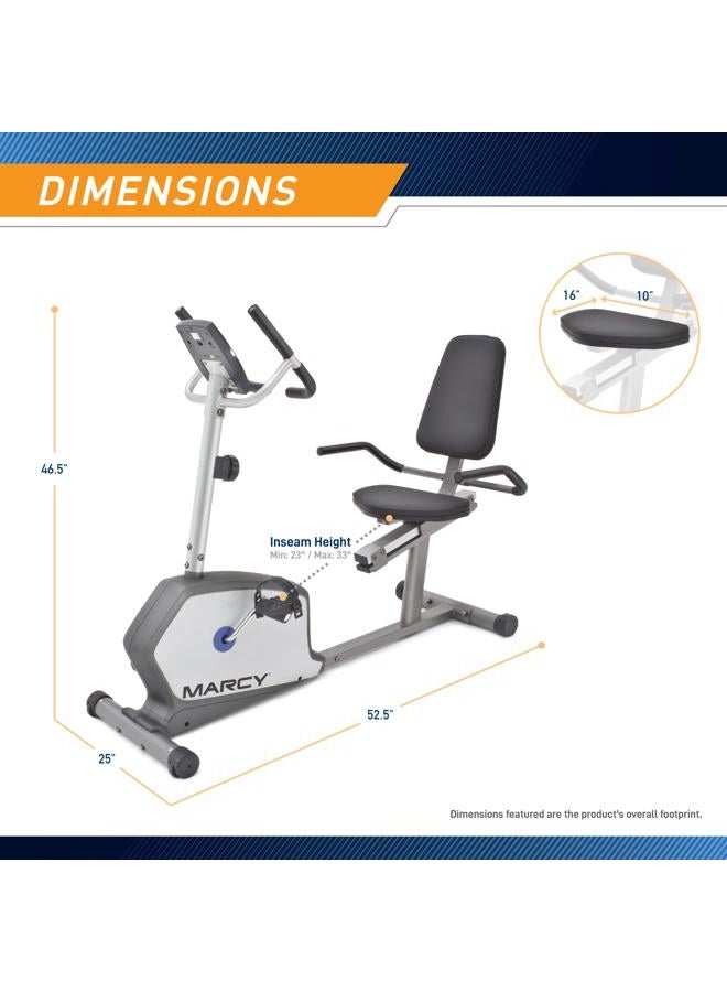 Marcy Recumbent Exercise Bike with Adjustable Seat and 8 Resistance Levels, 300 Pound Capacity NS-1201R - Image 2