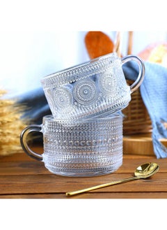 HAPTIME 4 Pcs Vintage Coffee Mugs - 14Oz Clear Glass Tea Cups With Lids And Spoons - Ideal Iced Coffee Cups For Housewarming Gifts & Coffee Bar Accessories  - Image 2