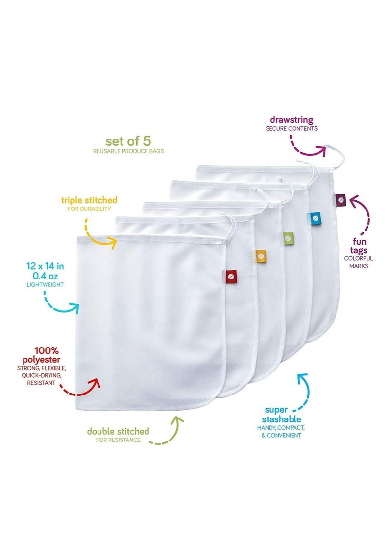 Loquat Reusable Produce Bags Washable Mesh Bags for Fruits Vegetables Storage，Eco Friendly Net Bags 5 Pack - Image 2