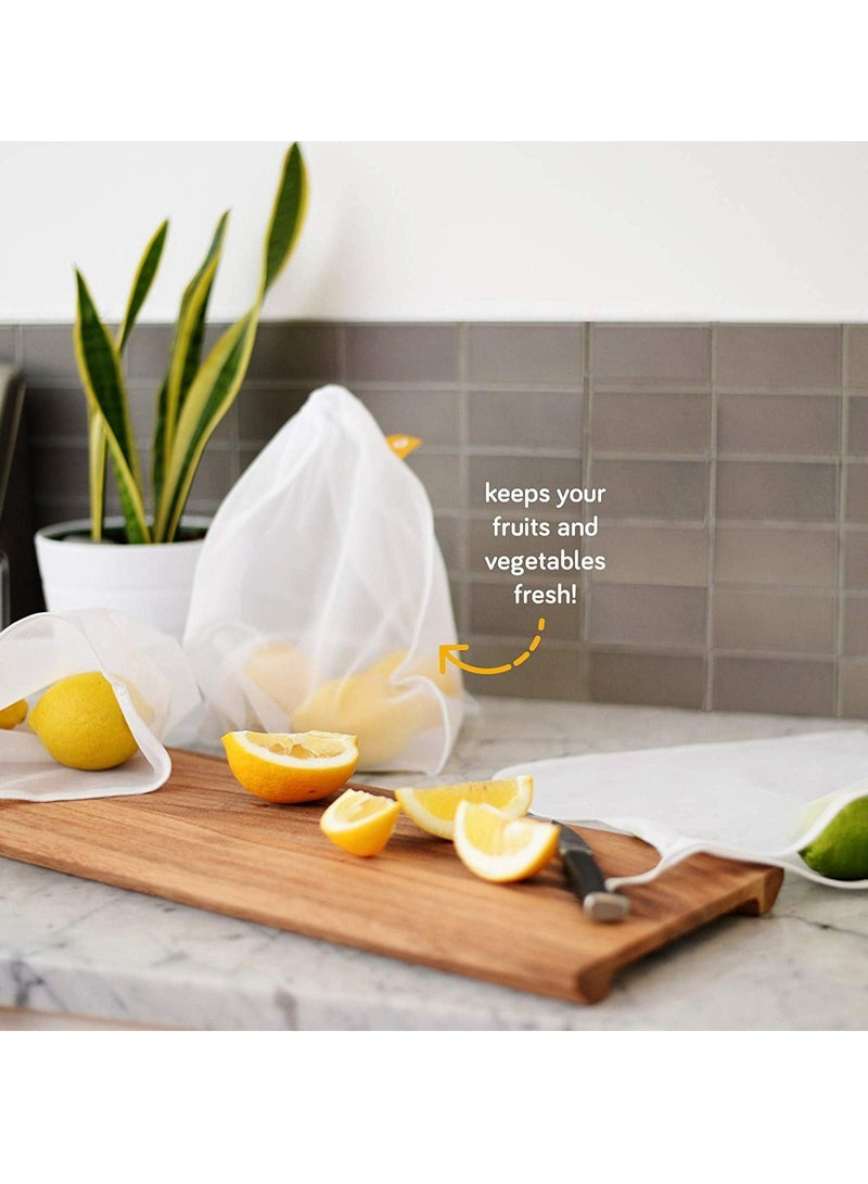 Loquat Reusable Produce Bags Washable Mesh Bags for Fruits Vegetables Storage，Eco Friendly Net Bags 5 Pack - Image 5