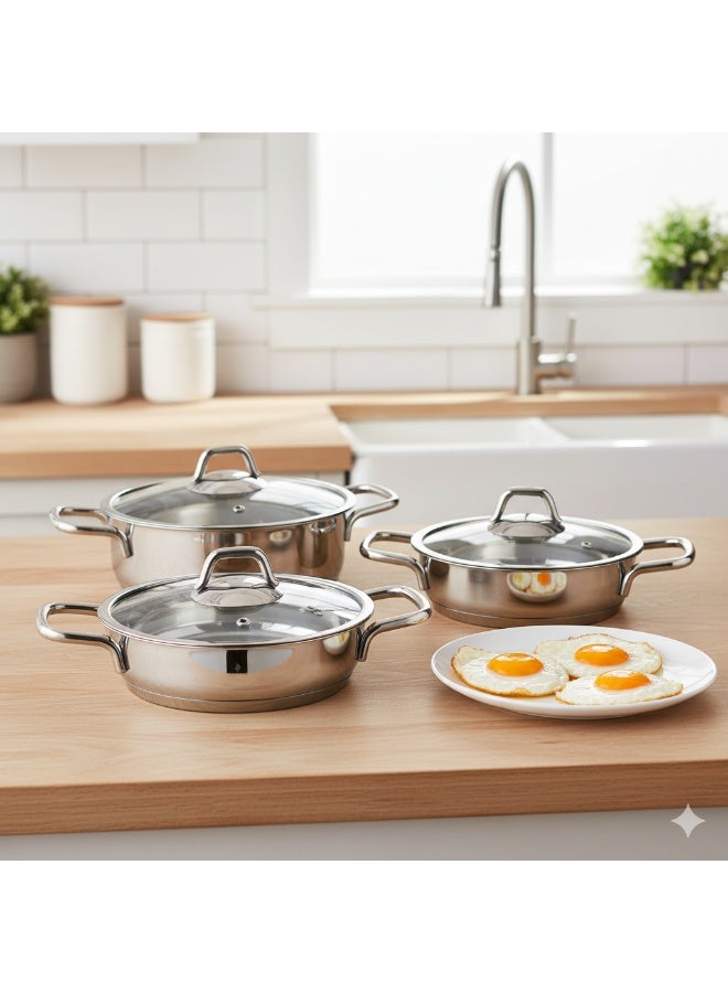 سوفرام طقم قدور أومليت سوفرام استيل تركي عالي الجودى غطاء زجاج 6 قطع - Image 1