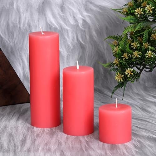 PROSPERRO LUMO by Parkash Candles Unscented Pillar Candles Set of 3 || 2x2, 2x4, 2x6 Inches || Paraffin Wax Candles || Home Decor (Pink) - Image 3