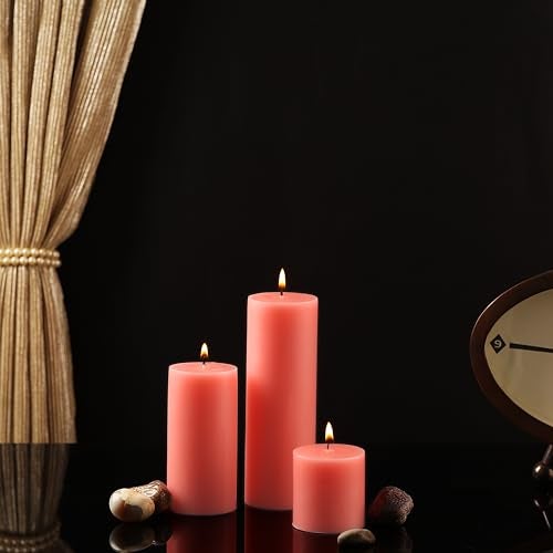 PROSPERRO LUMO by Parkash Candles Unscented Pillar Candles Set of 3 || 2x2, 2x4, 2x6 Inches || Paraffin Wax Candles || Home Decor (Pink) - Image 1